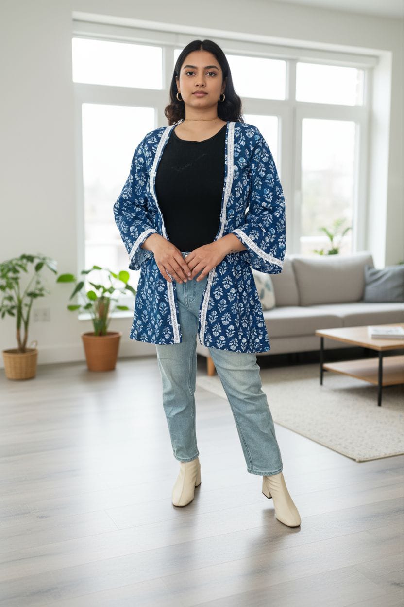 Floral indigo jacket