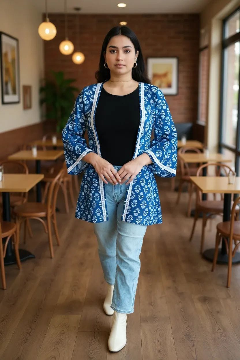 Floral indigo jacket