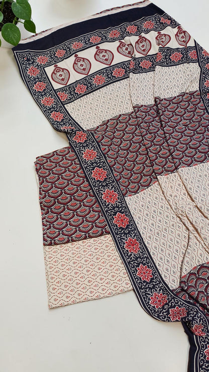 Pure Cotton Ajrakh Print Dress Material.