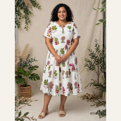 Floral White Midi Drees