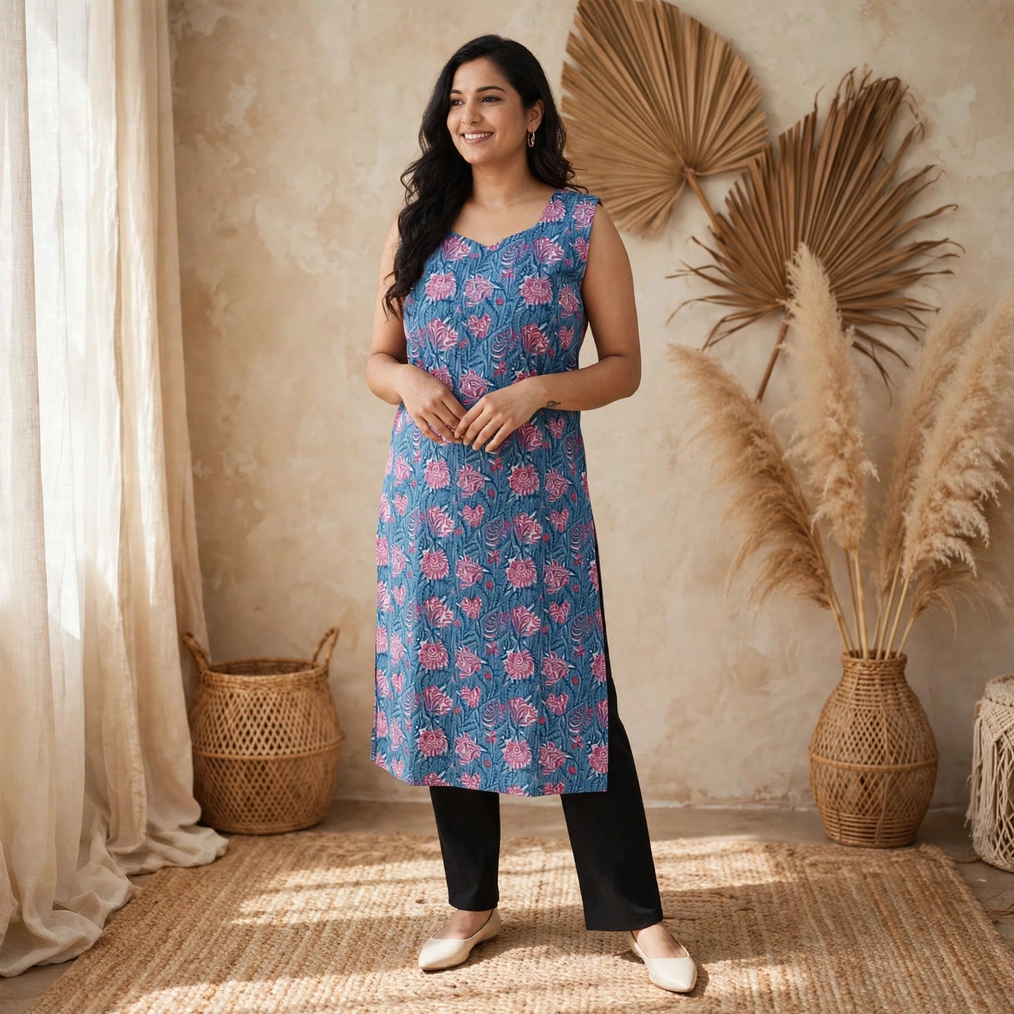 Cotton kantha sleeveless kurti
