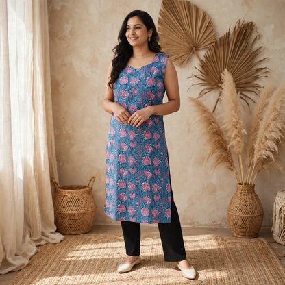 Cotton kantha sleeveless kurti