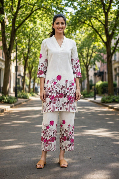 Off-white floral coordset