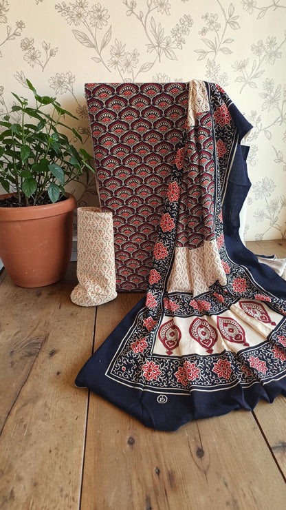 Pure Cotton Ajrakh Print Dress Material.