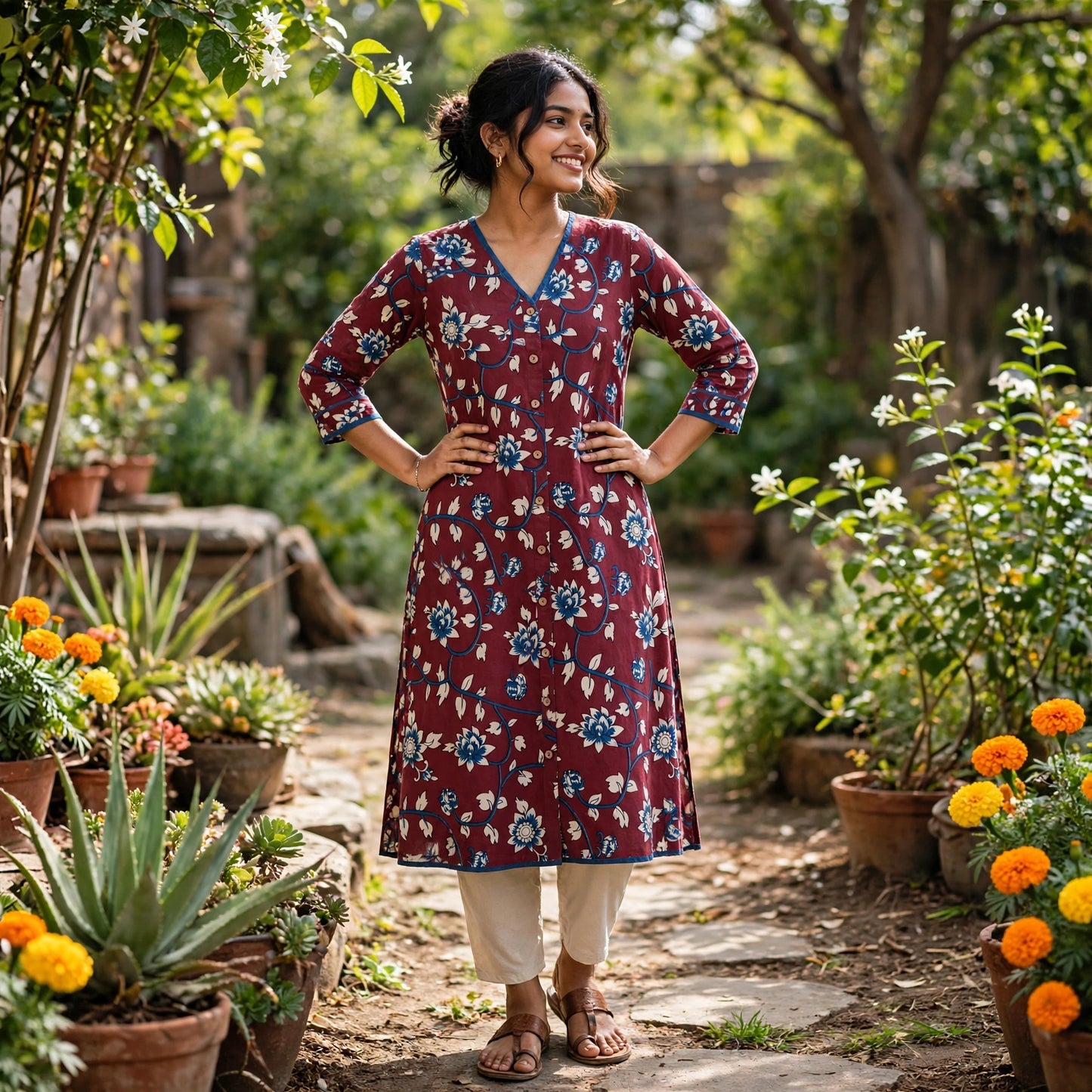 Sanganeri maroon kurta