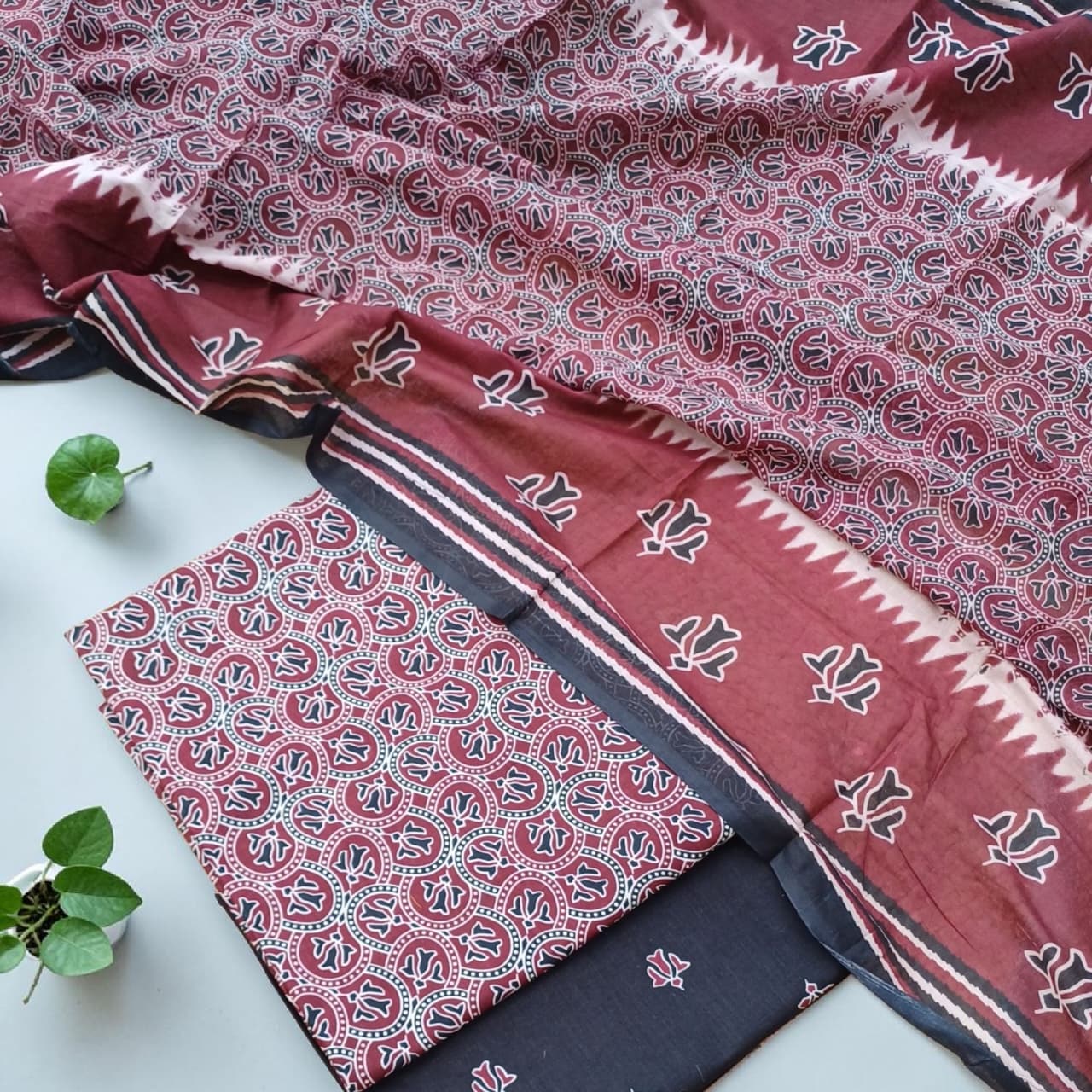 Pure Cotton Ajrakh Print Dress Material.