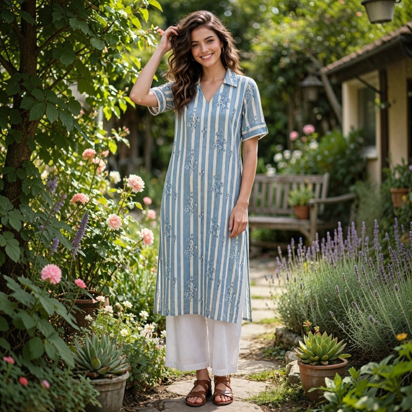 Mist stripe collared kurti
