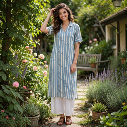 Mist stripe collared kurti