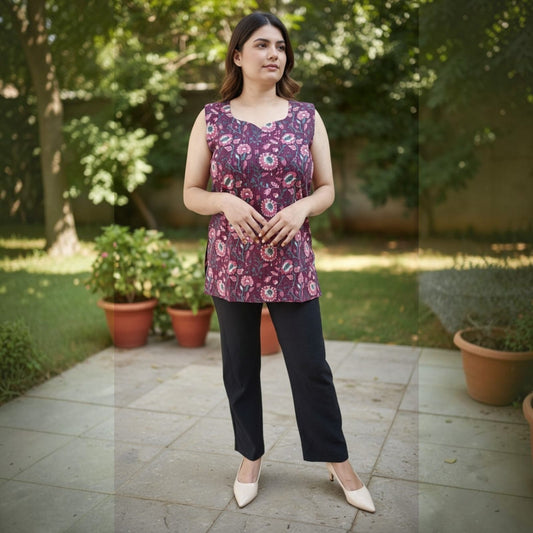 Dark Berry Bliss Sleeveless Kurti