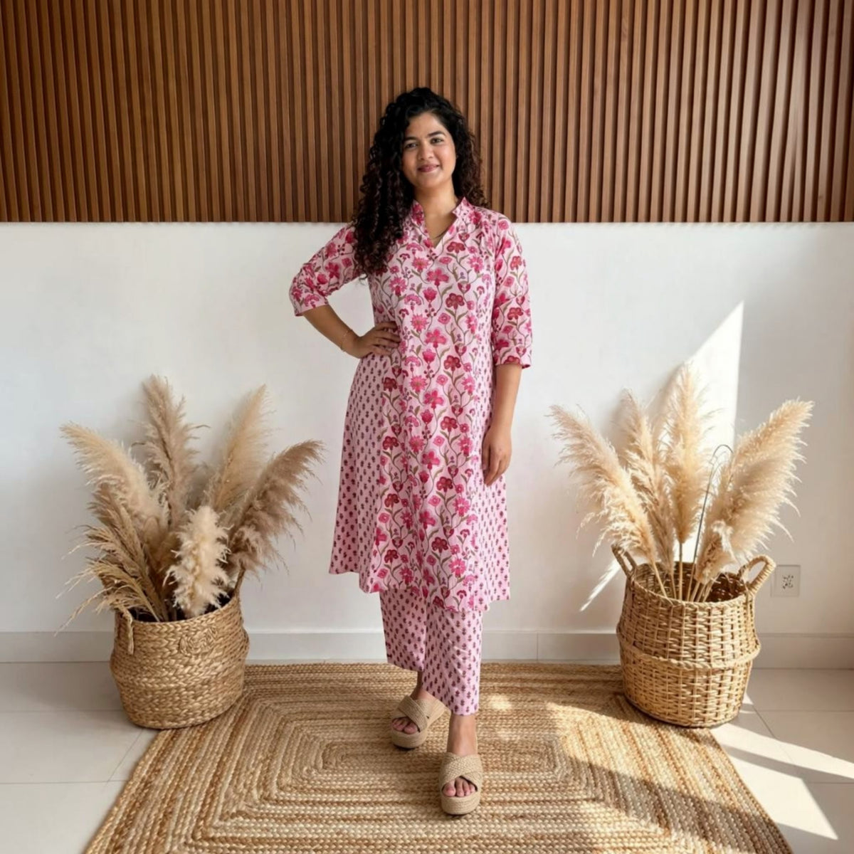Pink floral kurta set