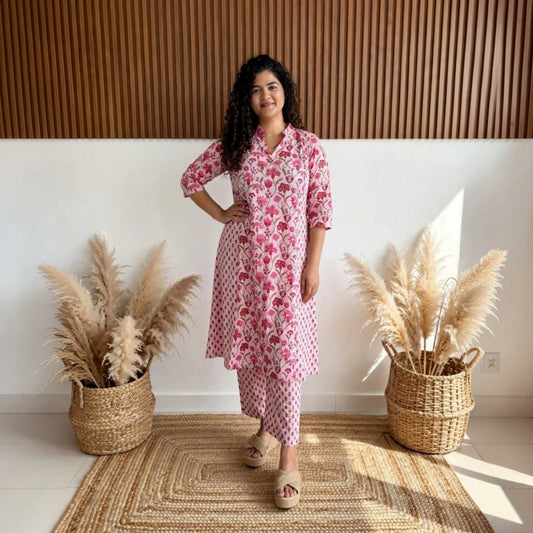 Pink floral kurta set