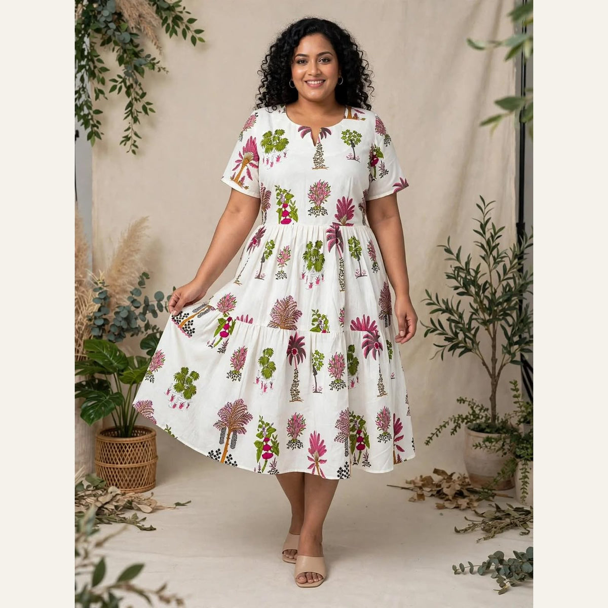 Floral White Midi Drees