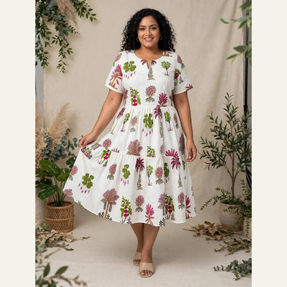 Floral White Midi Drees