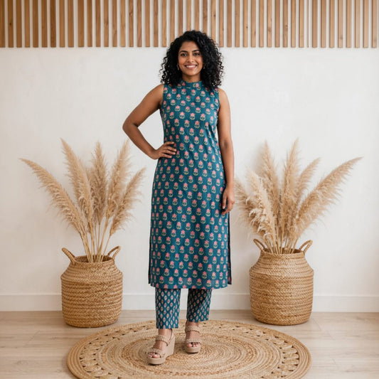 Neelamani - A line collar Kurti set