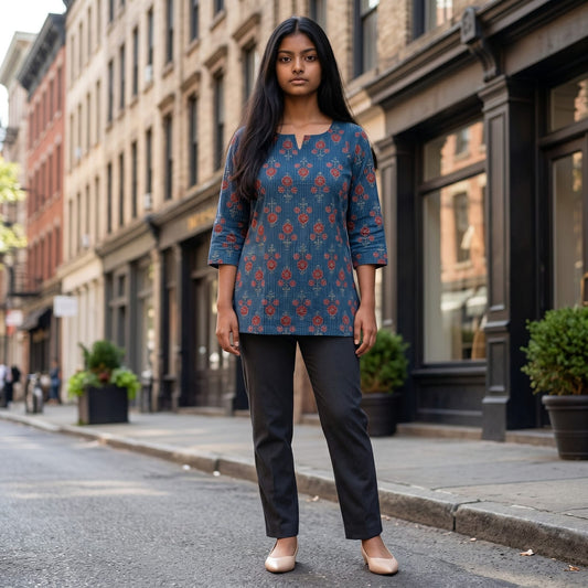 Classic Navy - Short Sleeves Kurti