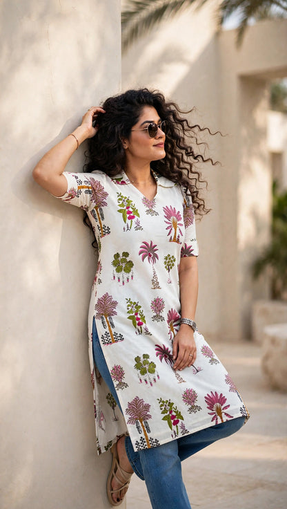 Breezy white cotton kurti