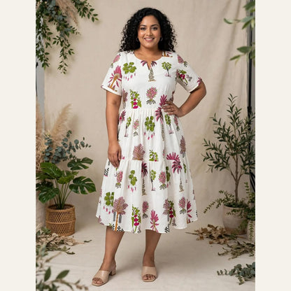 Floral White Midi Drees
