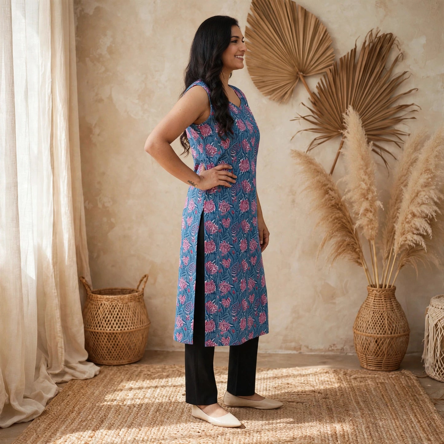 Cotton kantha sleeveless kurti