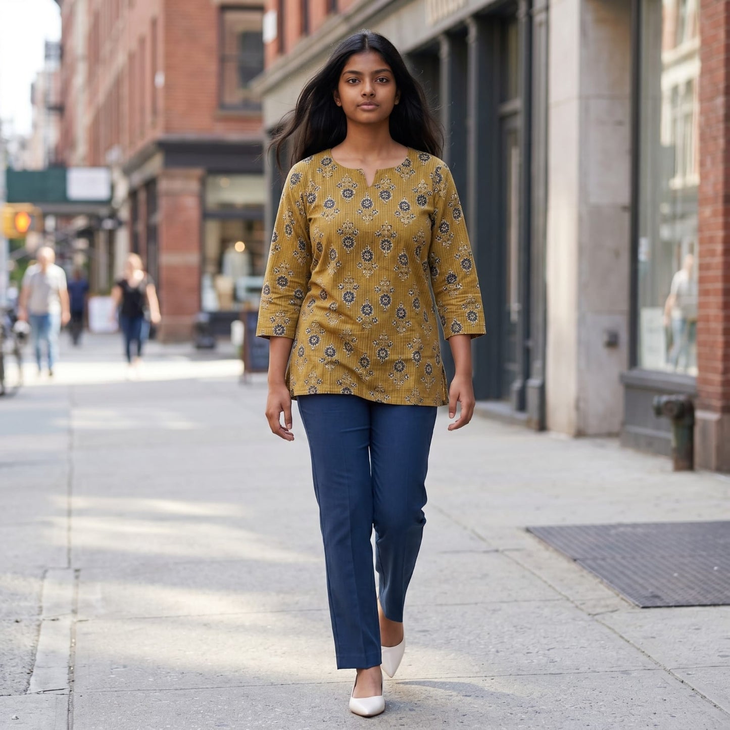 Olive Bloom -Short Sleeve Kurti