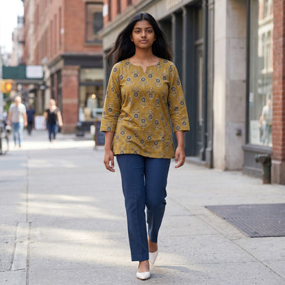 Olive Bloom -Short Sleeve Kurti