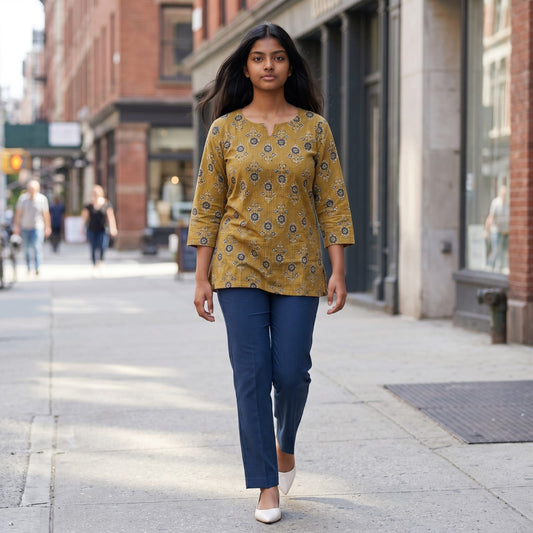 Olive Bloom -Short Sleeve Kurti