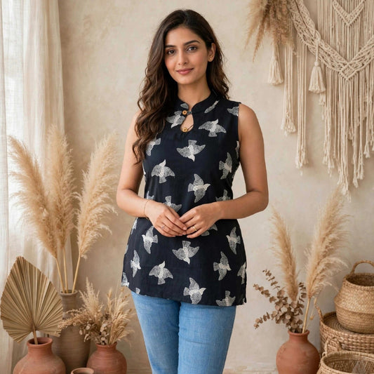 Black handblock print kurti