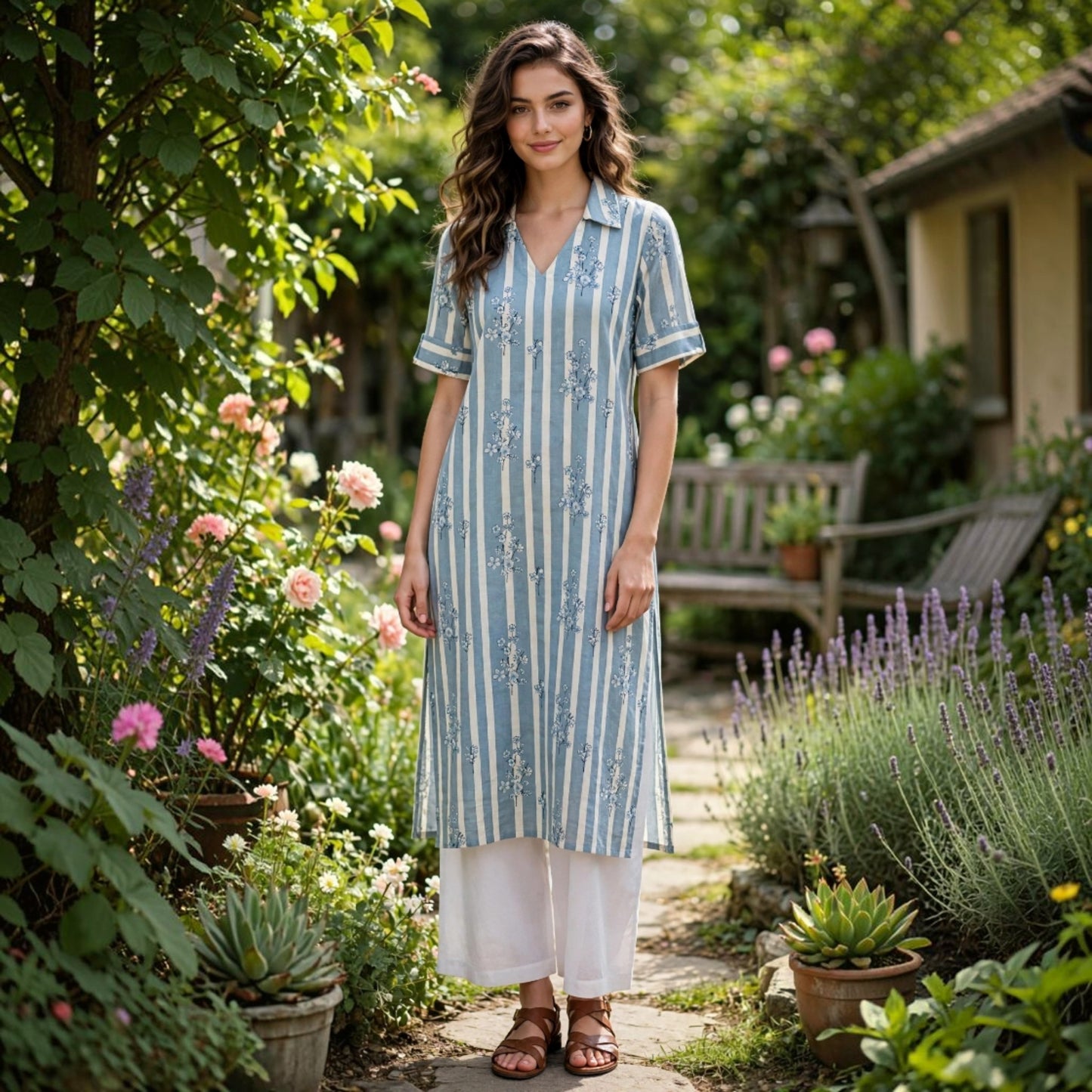 Mist stripe collared kurti