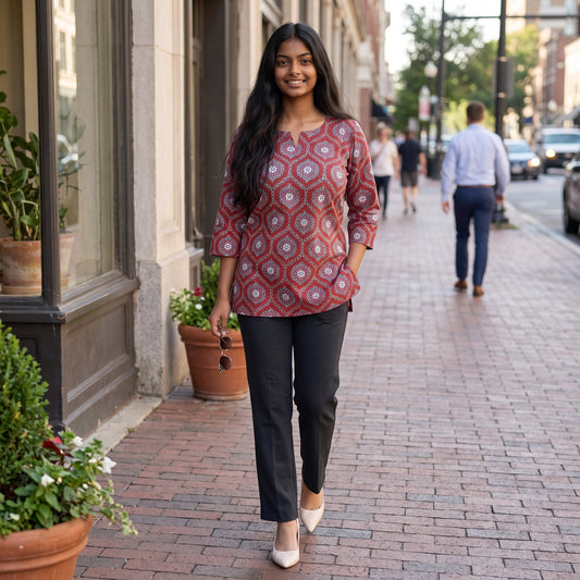 Red Ember -Short Sleeves Kurti