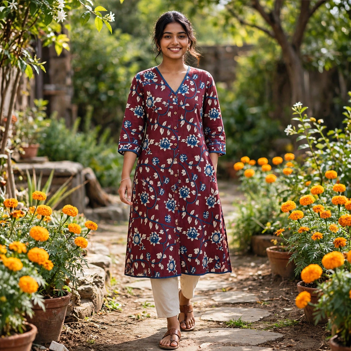Sanganeri maroon kurta