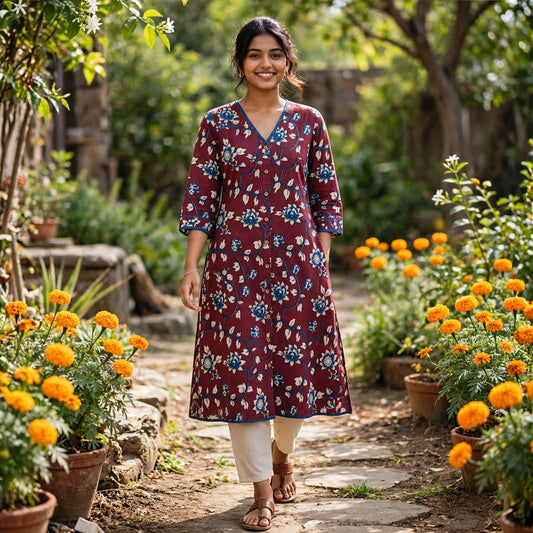 Sanganeri maroon kurta