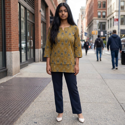 Olive Bloom -Short Sleeve Kurti