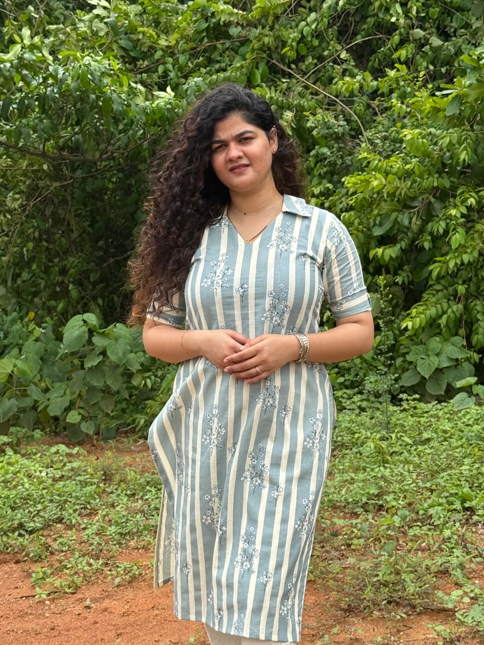 Mist stripe collared kurti