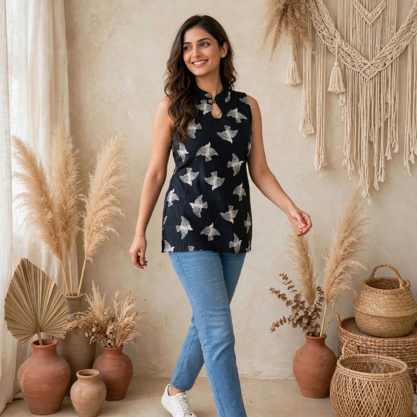 Black handblock print kurti