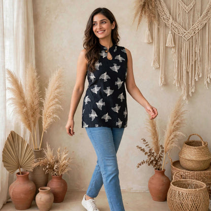 Black handblock print kurti